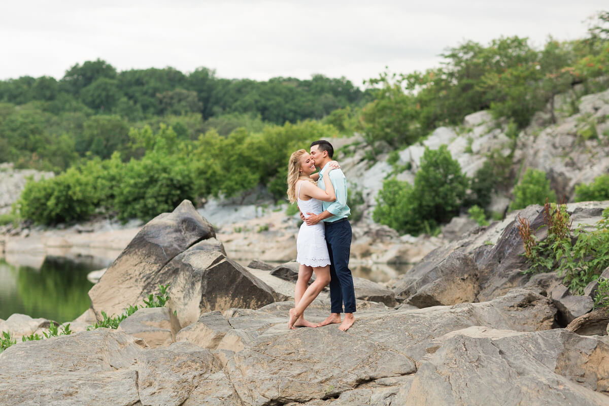 Couple posing during engagement session at Great Falls