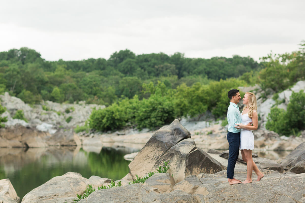 Couple posing during engagement session at Great Falls