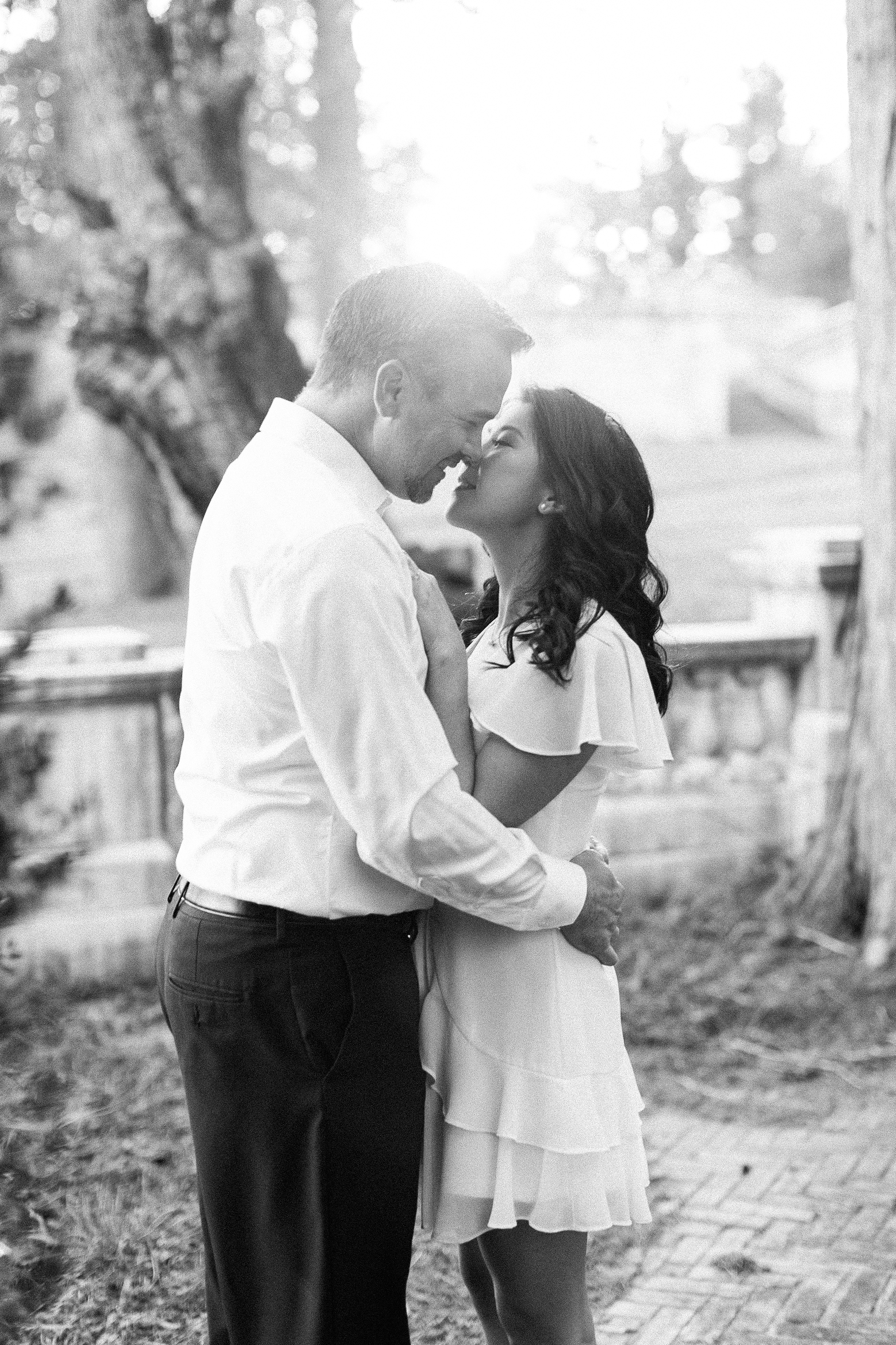 Romantic black and white engagement session photography at Swannanoa Palace
