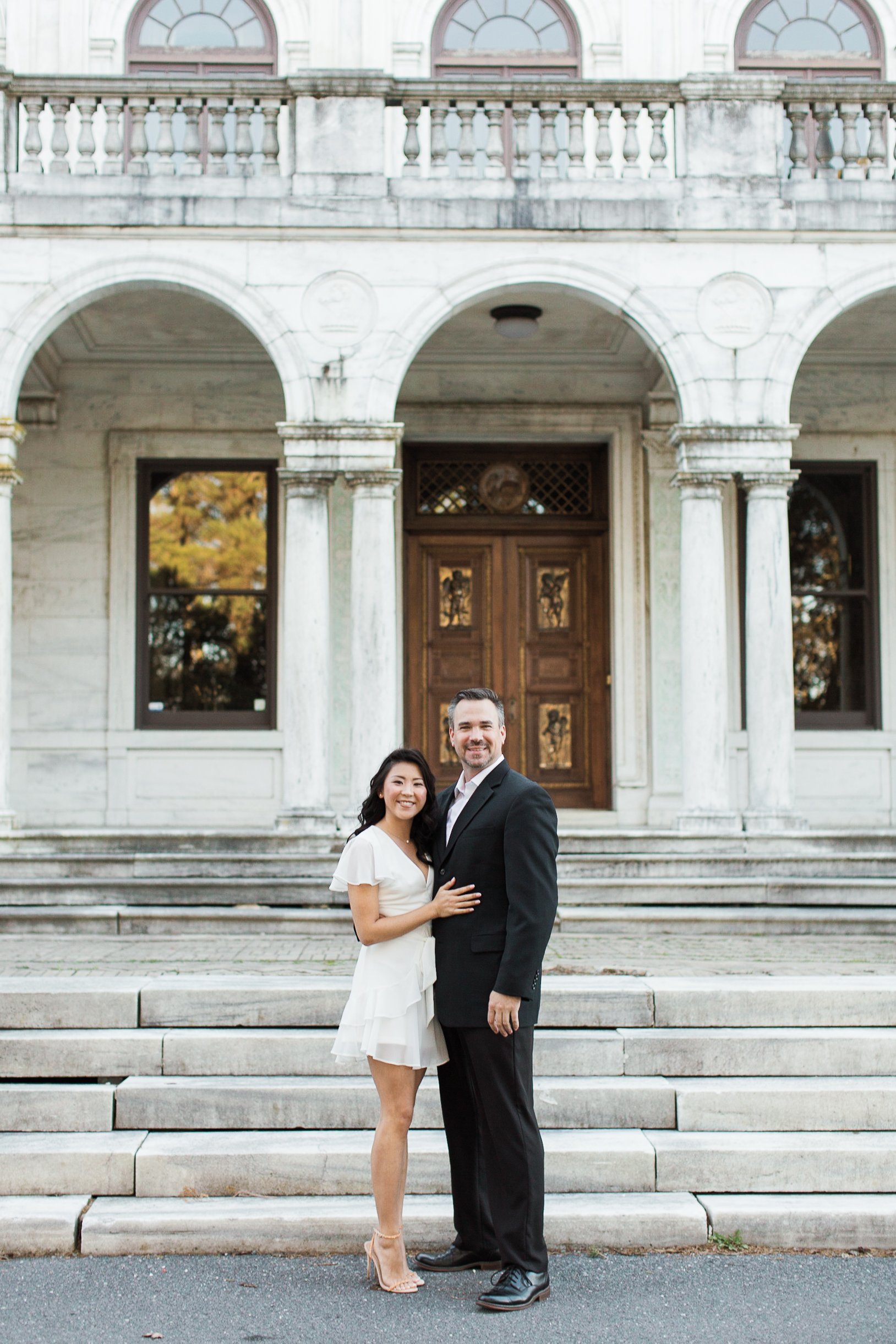 Spring engagement session on the steps of Swannanoa Palace in Afton, VA
