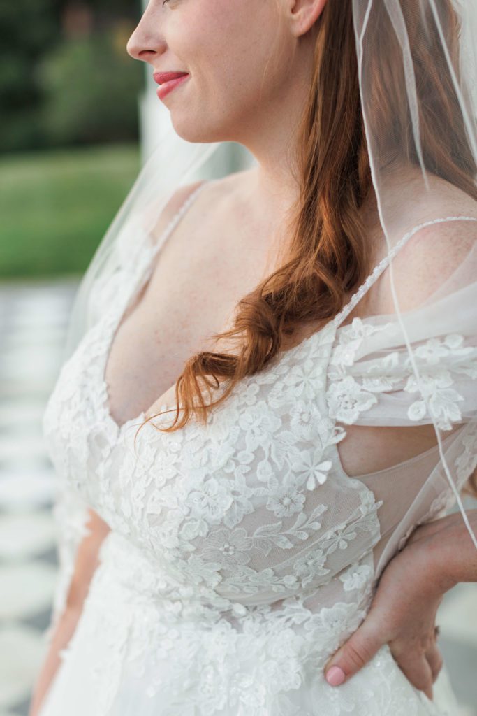 Lace bridal dress details from a summer bridal session