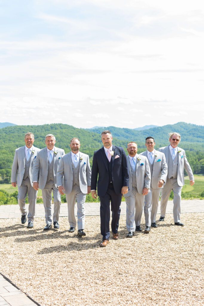 Hazy Mountain Vineyard spring wedding groom and groomsmen